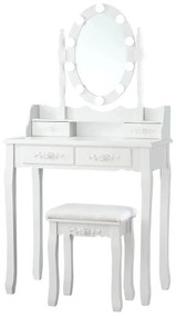 Toaletný stolík s taburetkou, zrkadlo, LED osvetlenie | biely
