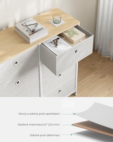 Komoda s látkovými zásuvkami BORDER krémově bílá/dub přírodní