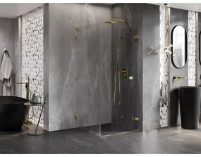 Mexen Lunar-F L, 1-krídlový sprchový kút so skladacími dverami, pravý, 100 x 100 cm, 8mm číre sklo, zlatý lesklý profil, 836L-100-100-50-00-P