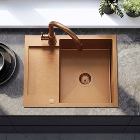 Rea Paul, 1-komorový nerezový drez 600x480x185 mm, medená matná, ZLE-06017