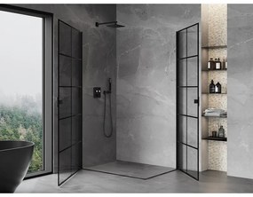 Mexen Mist-B Duo, 2-krídlový výklopný sprchový kút 100 x 80 cm, číre sklo-čierna mriežka, 8A2-100L-080P-70-77