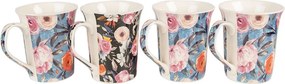 Sada 4ks modrý a čierny porcelánový hrnček s kvetmi - 12* 8*10 cm / 300 ml