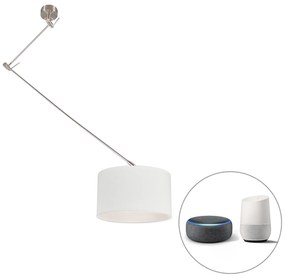 Inteligentné závesné svietidlo oceľ s tienidlom bielym 35 cm vrátane Wifi A60 - Blitz