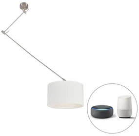 Inteligentné závesné svietidlo oceľ s tienidlom bielym 35 cm vrátane Wifi A60 - Blitz