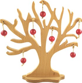 AMADEA Drevený 3D strom s červenými jablkami, masívne drevo, výška 20 cm