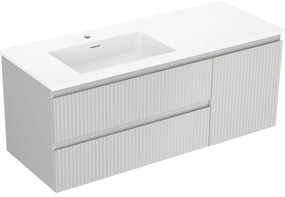Mexen Rivel, kúpeľňová skrinka 120 cm s ľavým umývadlom Otis, 2S, 1D, drážkovaná, sivá matná/biela matná - 91A23-12047-3-BBFFF62-W18L01
