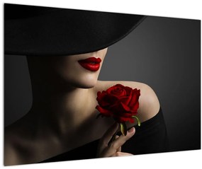 Obraz - Žena s ružou (90x60 cm)