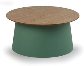 Plastový kávový stolík SETA s drevenou doskou, priemer 690 mm, zelený