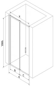Mexen Exo, skladacie sprchové dvere 75 cm, číre sklo, zlatá, 816-075-000-50-00
