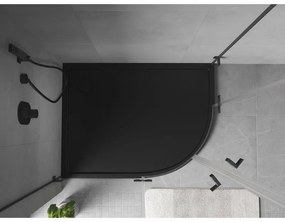 Mexen Flow, asymetrická štvrťkruhová sprchová vanička slim, ľavá 90 x 80 cm, čierna matná, 46Q708090L