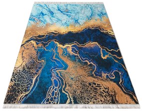 Protišmykový koberec v modrej farbe s abstraktným vzorom