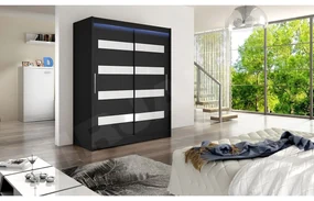 Skriňa Presto IV, Farby: čierna, Osvetlenie: osvetlenie LED RGB - farebné