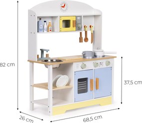Detská drevená kuchynka ECOTOYS (MDF) s rúrou, pračkou, mikrovlnkou a 12 doplnkami