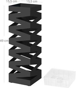 Kovový držiak na dáždniky, štvorcový, s háčikmi a odkvapkávačom, čierny