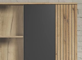 Závesná vitrína na stenu Esteban, antracit/dub evoke