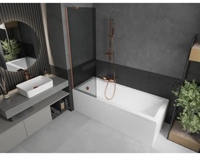 Mexen Next, 1-krídlová vaňová zástena 60 x 150 cm, 6mm šedé sklo, medená matná, 895-060-000-00-40-65