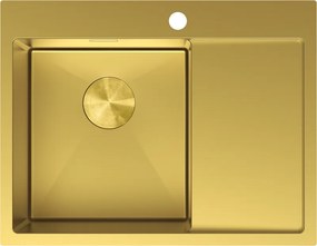 Mexen Exar, 1-komorový nerezový drez s odkvapkávačom, ľavý, 620 x 480 mm, brúsená zlatá, 6431621005L-55