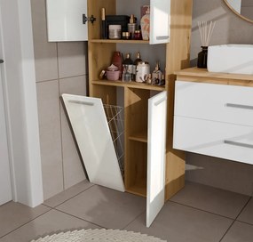 Koupelnová skříňka s košem na prádlo NEL 1K DK bílý lesk/dub Artisan