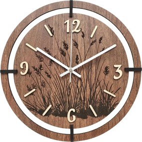 Drevené nástenné hodiny s motívom lúčnych tráv | LIANA: HDF - Javor 30 cm 4809-115521 HDF0705-ruky-silver