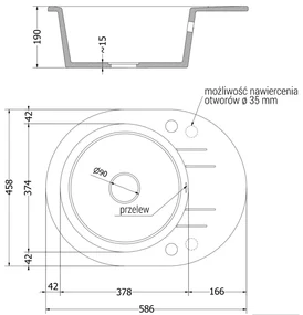 Mexen Kevin, drez granitový 586x458x190 mm, 1-komorový a čierna matná škvrnitá batéria Telma, čierna škvrnitá, 6517-76-670200-76
