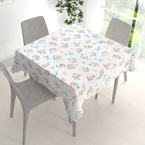 Biante Detský bavlnený štvorcový obrus Sandra SA-691 Modrozelené morské panny s delfínmi a veľrybami na bielom 80x80 cm
