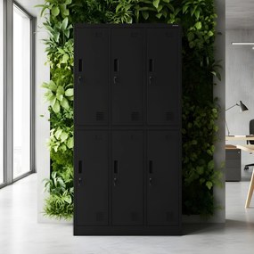 Sociálna šatníková 6-dverová skriňa IGOR, 900 × 1850 × 450 mm, čierna