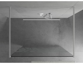 Mexen Kioto, priechodná sprchová zástena 110 x 200 cm, 8mm sklo číre/biely vzor, 2x biela stabilizačná rozpera, 800-110-002-20-85