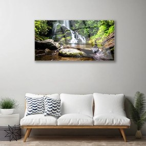 Skleneny obraz Vodopád kamene les príroda 125x50 cm