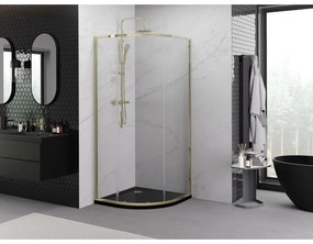 Mexen Exo, posuvný polkruhový sprchový kút 100 x 100 cm, číre sklo, zlatá, 8131-100-100-50-00