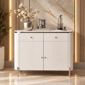 KOMODA GASTON II STRIEBORNÉ NOHY + BIELA + MRAMOR 120 cm