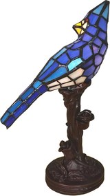 Stolná lampa Tiffany Blue Parrot - 15*12*33 cm E14/max 1*25W
