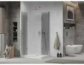 Mexen Lima Duo, sprchový kút 90 (dvere) x 80 (dvere) cm, 6mm číre sklo, chrómový profil + SLIM sprchová vanička biela 5cm + chrómový sifón, 856-090-080-01-02-4010