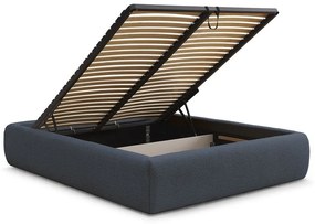 Tmavomodrá čalúnená dvojlôžková posteľ s úložným priestorom/bez čela s roštom 160x200 cm Inera – Bobochic Paris