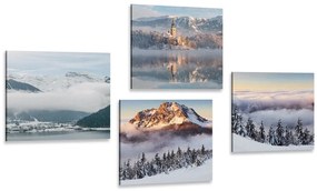 Set obrazov zimná zasnežená krajina - 4x 40x40