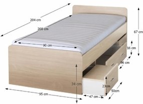 Posteľ, javor, 90x200, DUET