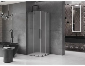 Mexen Velar Duo, sprchový kút s posuvnými dverami 90 x 90 cm, 8mm sklo námraza, brúsený grafit, 871-090-090-32-95