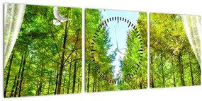 Obraz - Výhľad na les (s hodinami) (90x30 cm)