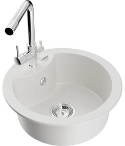 Mexen Diego, 1-komorový granitový drez 488x488x167 mm, chrómová batéria Duero, biela, 6512-20-671600-00