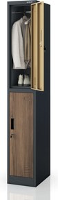 Šatníková skriňa BHP, zamestnanecká, jednotlivá, 2 priehradky s tyčou, antracitová/orech, 316,5x1850x450 mm: IGOR 1 Plus Eco Design