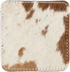 Hnedo biely štvorcový podtáček z hovädzej kože - 9*9*0,3cm
