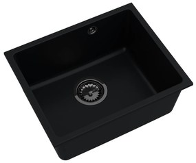 Sink Quality Crypton 55, kuchynský granitový drez 460x375x205 mm + čierny sifón, čierna, SKQ-CRY.C.1KBO.55.XB