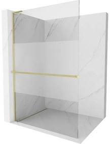 Mexen Kioto+ L, sprchová zástena Walk-In s poličkou a vešiakom 70 x 200 cm, 8mm číre sklo-námraza, zlatý matný profil, 800-070-123-55-35