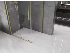 Mexen Velar, sprchový kút s posuvnými dverami 90(dvere) x 75(stena) cm, 8mm číre sklo, zlatá matná, 871-090-075-01-55