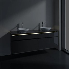 VILLEROY &amp; BOCH Legato závesná skrinka pod dve umývadlá na dosku, 4 zásuvky, s LED osvetlením, 1600 x 500 x 550 mm, Glossy Grey, B600L0FP