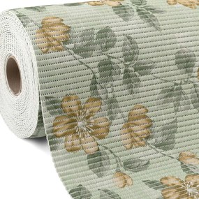Kúpeľňová penová rohož / predložka PRO-094 Hnedé kvety a zelené listy na svetlo zelenom - metráž šírka 65 cm