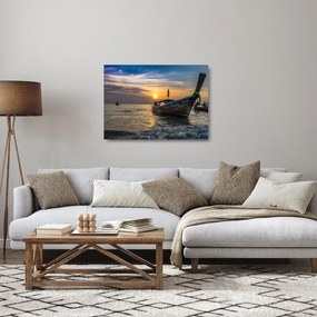 Sklenený obraz lode pri brehu (70x50 cm)