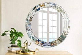 Okrúhle dekoračné zrkadlo s motívom Abstraktné okno z farebného skla fi 60 cm