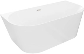 Mexen Oval Slim, voľne stojaca vaňa ku stene 170 x 80 cm, biela lesklá, brúsená oceľ prepad, 52661708000-97