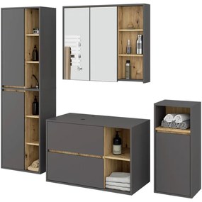 Kúpeľňová zostava VAMI s otvormi na umývadlo, grafitová / sivá / dub artisan