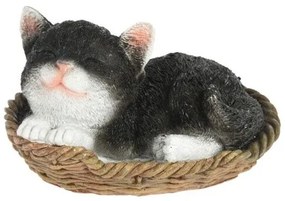 Dekoračné mačiatko v košíku – čierne 17 x 9 cm